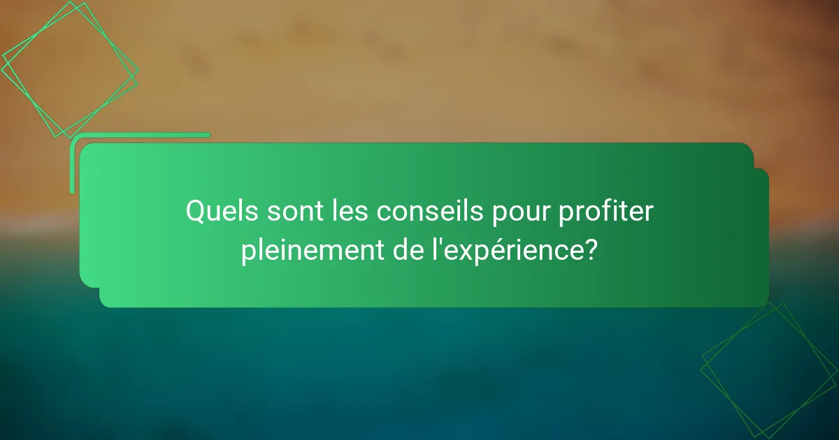 Quels sont les conseils pour profiter pleinement de l'expérience?